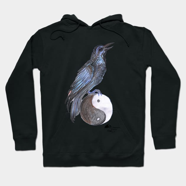 raven crow bird flying black yin yang wings winged feathers feathered Hoodie by pegacorna